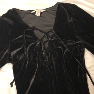 Cute lace up black velvet body suit.